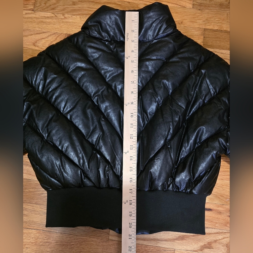 Winter NightS Faux Leather Cropped Black Women's Puffer Jacket Coat Fitted Ski - Picture 12 of 16